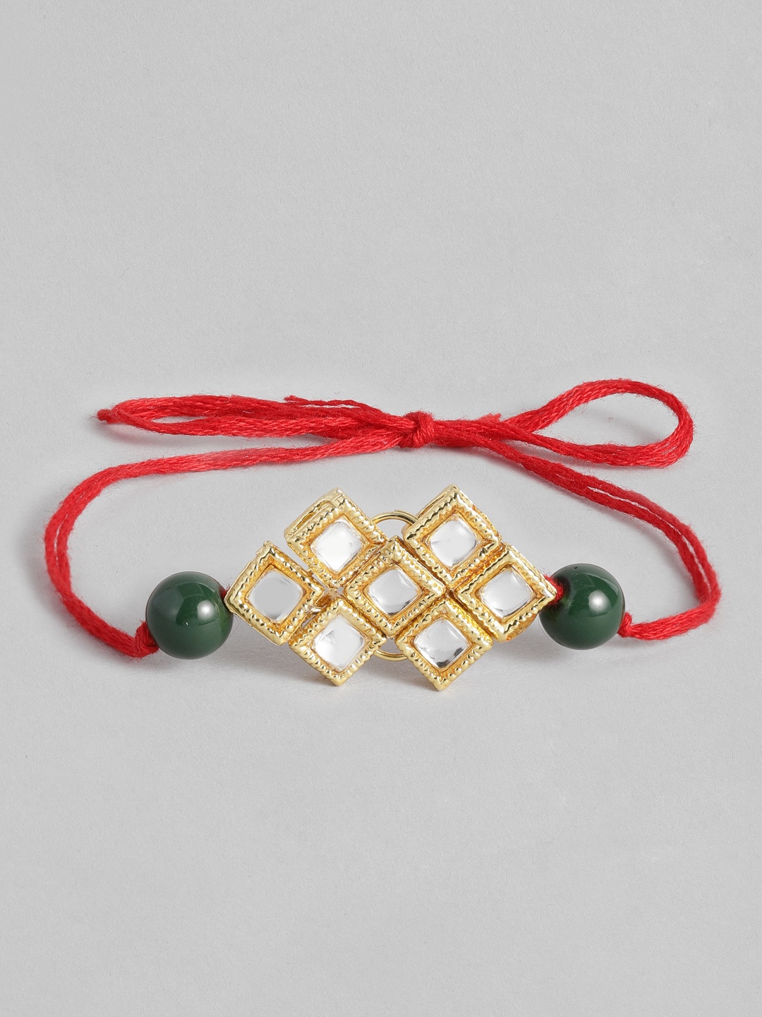 

I Jewels Green & Off-White Pearl Beads Studded Rakhi