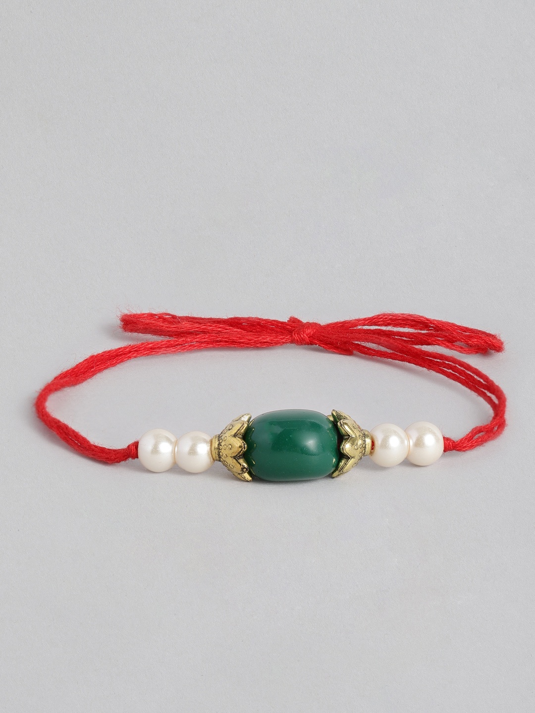 

I Jewels Green & Off-White Pearl Beads Studded Rakhi