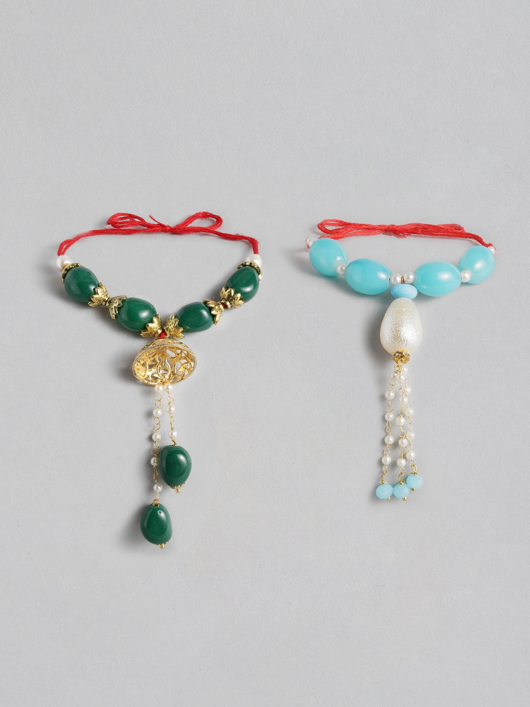

I Jewels Set 2 Beaded Lumba Rakhis, Multi