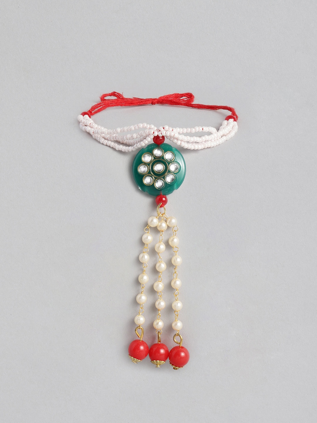 

I Jewels Blue & White Beads Studded Hanging Lumba Rakhi