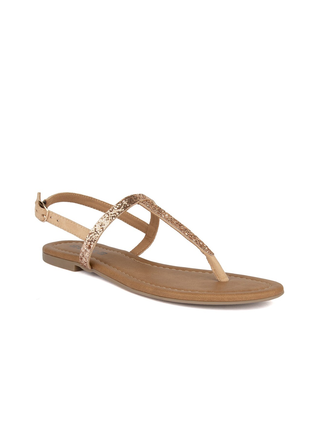 

SOLES Women Beige T-Strap Flats with Buckles