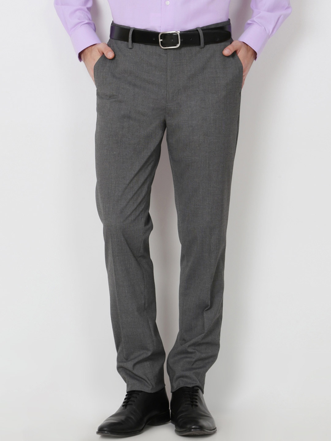 Peter England Men Grey Slim Fit Solid Formal Trousers