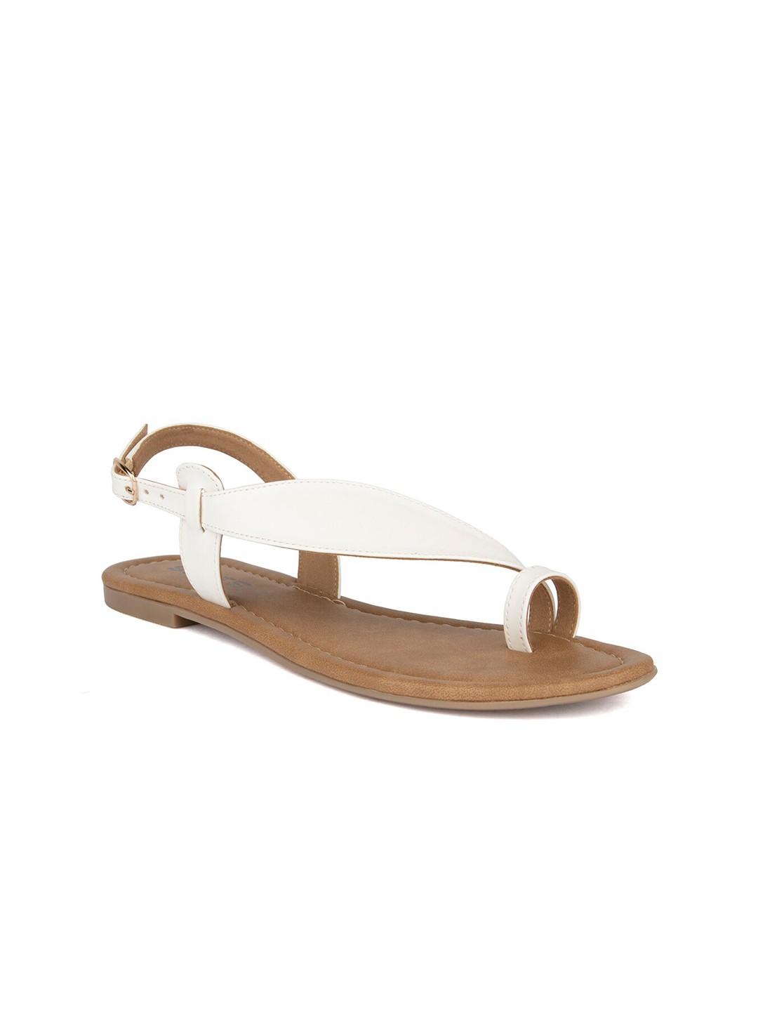 

SOLES Women White One Toe Flats with Buckles