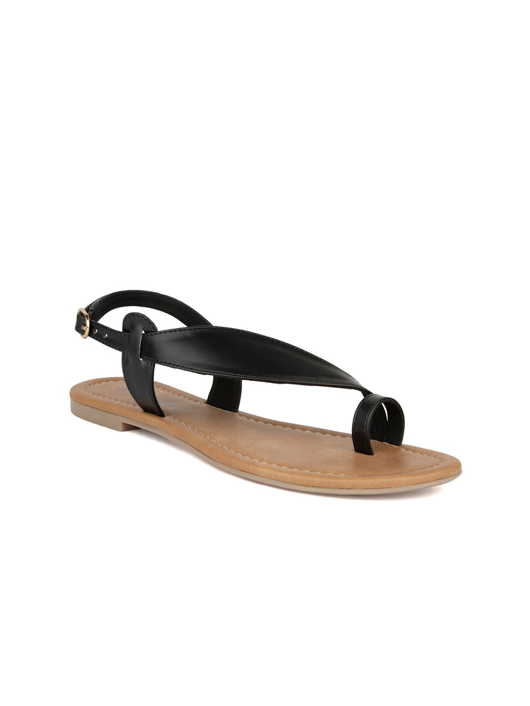 

SOLES Women Black One Toe Flats with Buckles