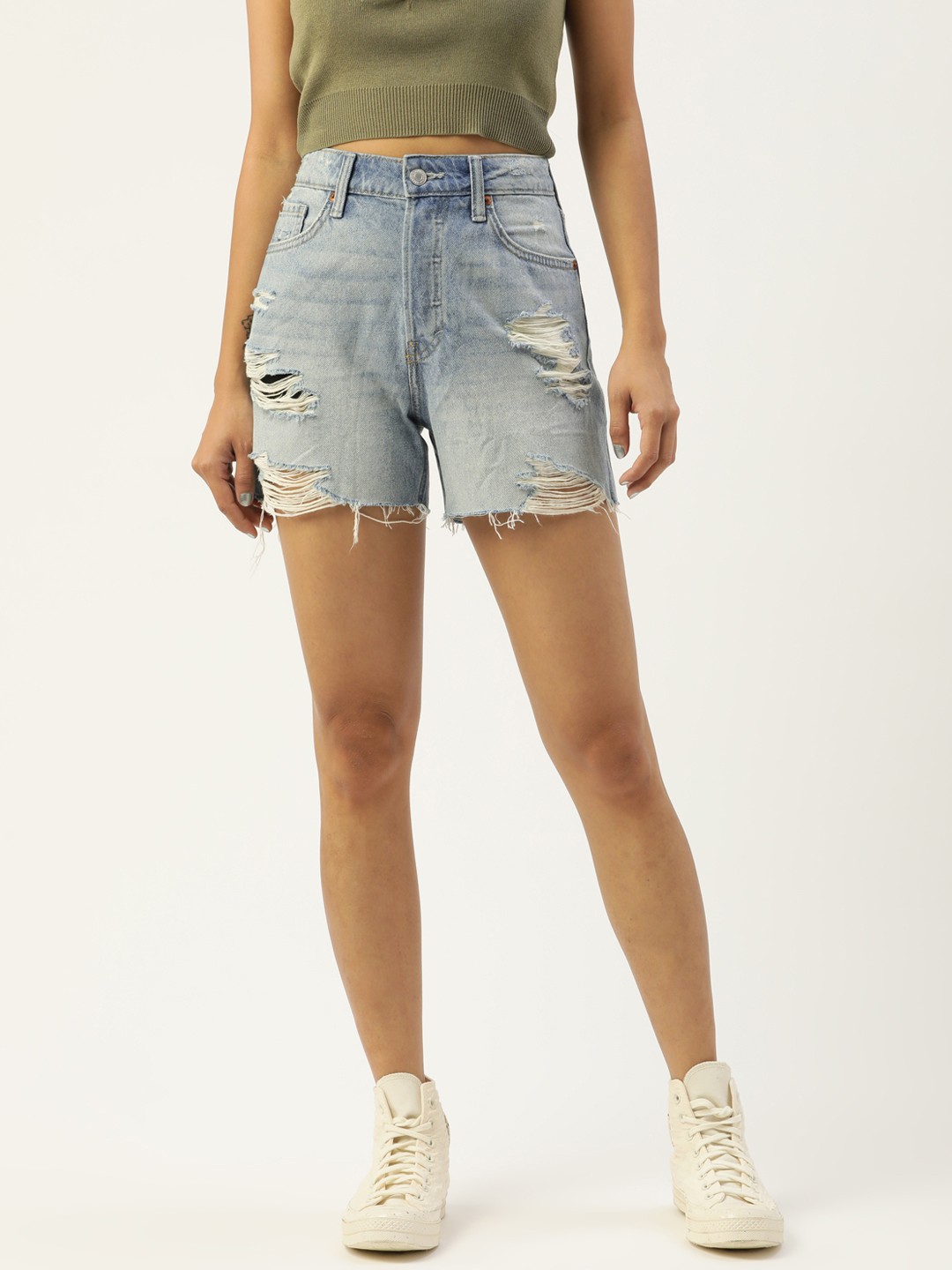 

Malachi Women Blue Washed High-Rise Denim Shorts