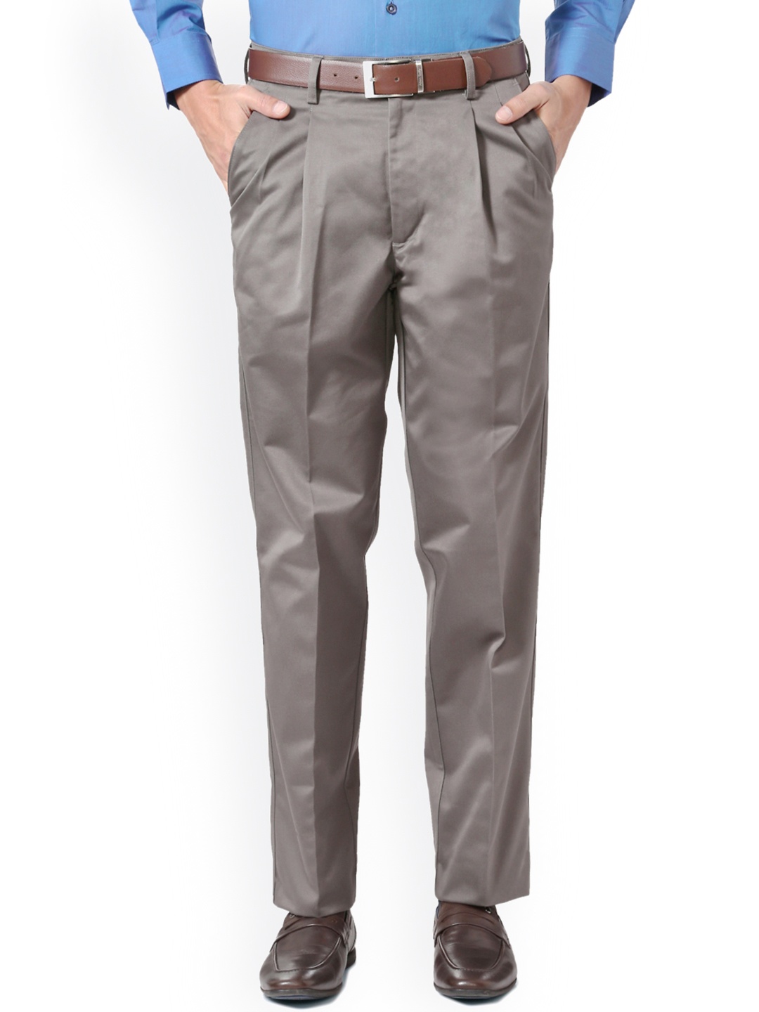 

Peter England Men Grey Solid Formal Trousers