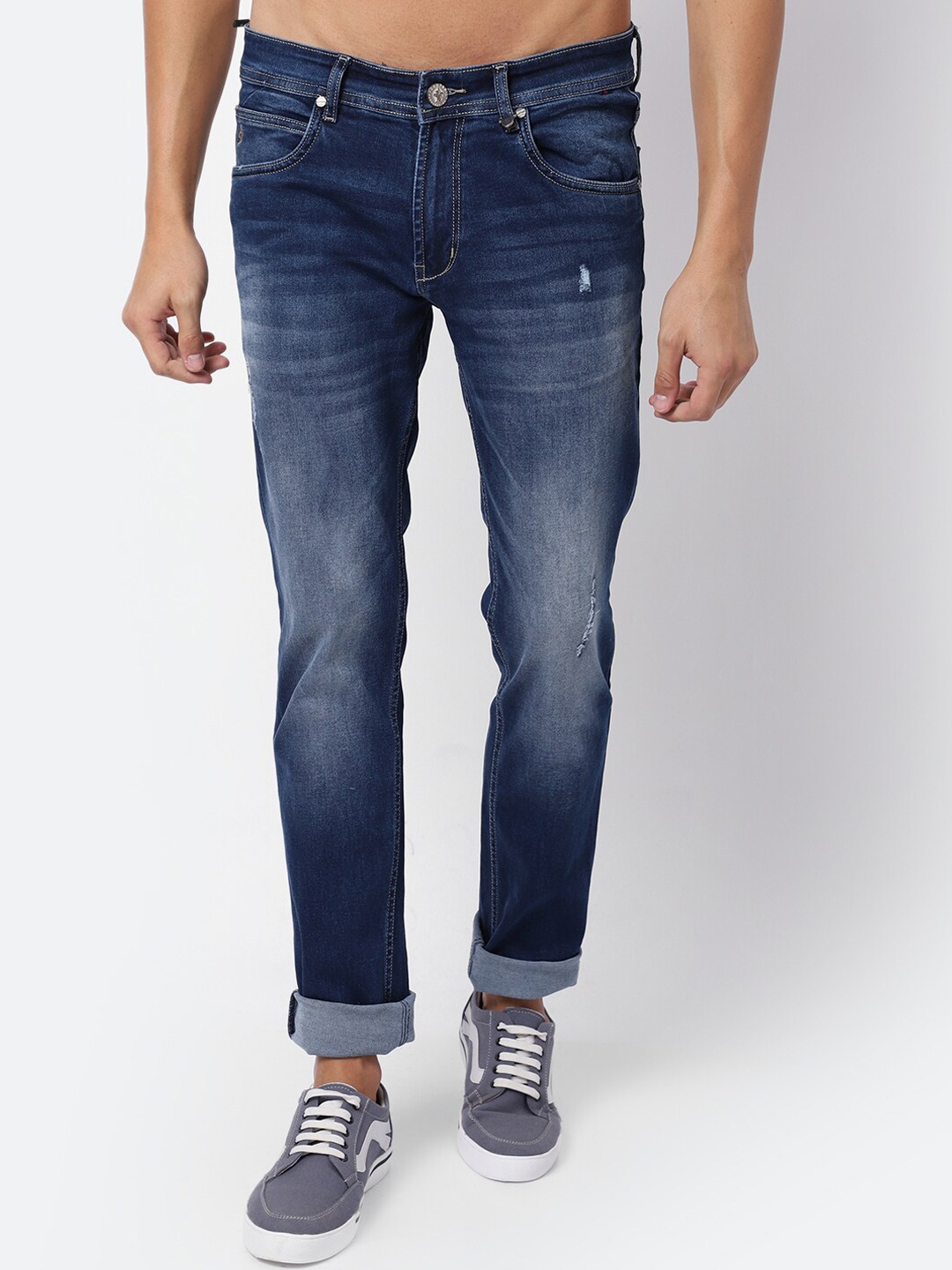 

Cantabil Men Blue Low Distress Heavy Fade Jeans