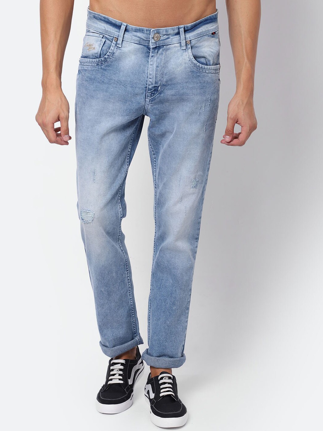 

Cantabil Men Blue Mildly Distressed Heavy Fade Jeans