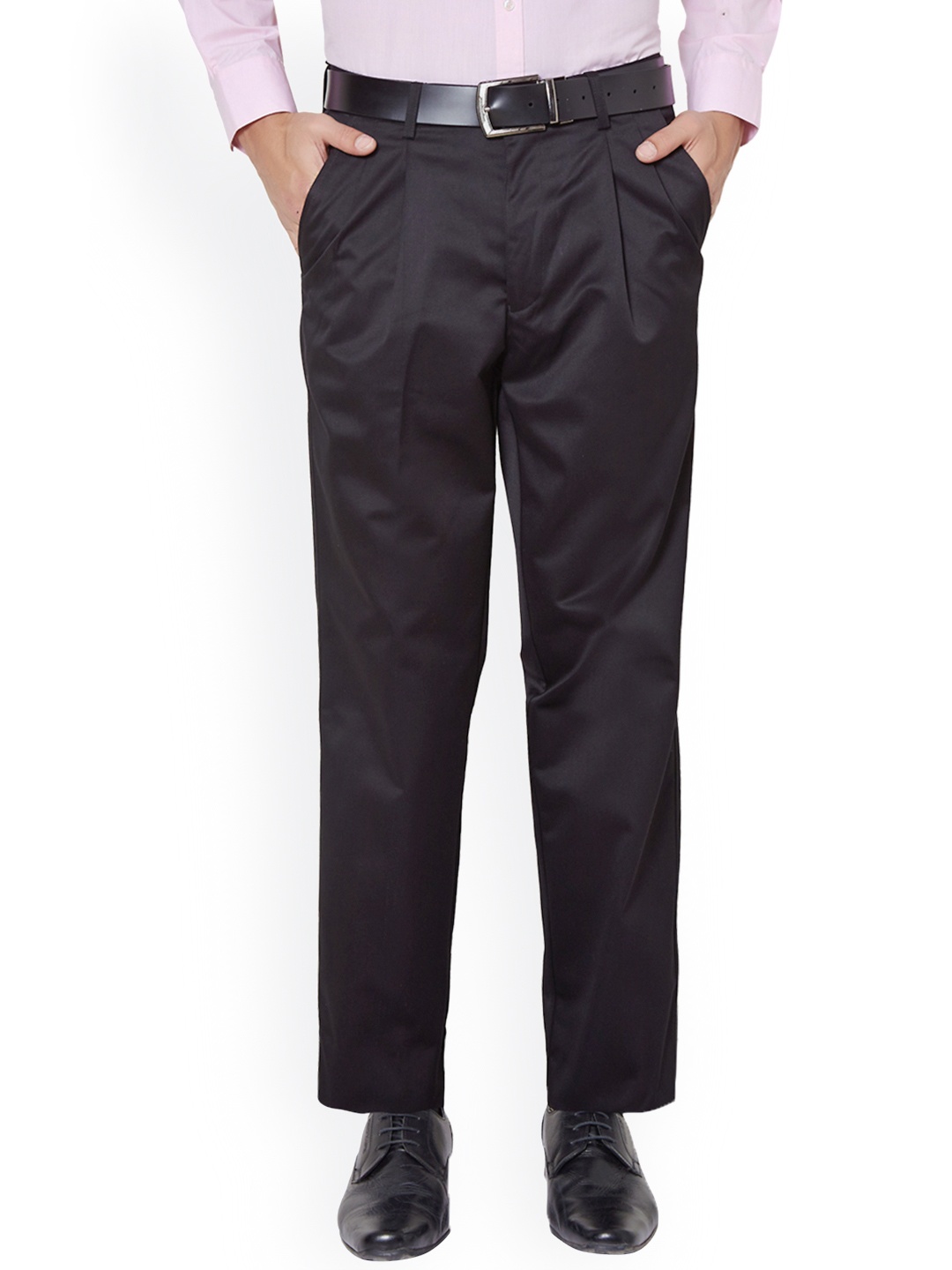 

Peter England Men Black Solid Formal Trousers