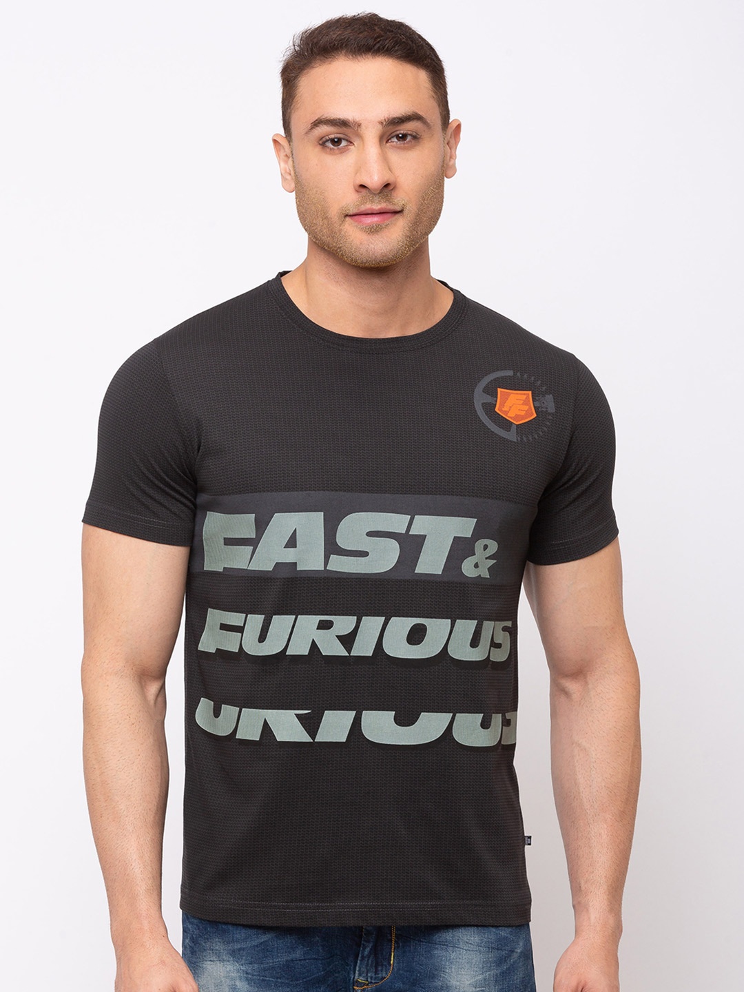 

Status Quo Men Grey Printed Applique T-shirt