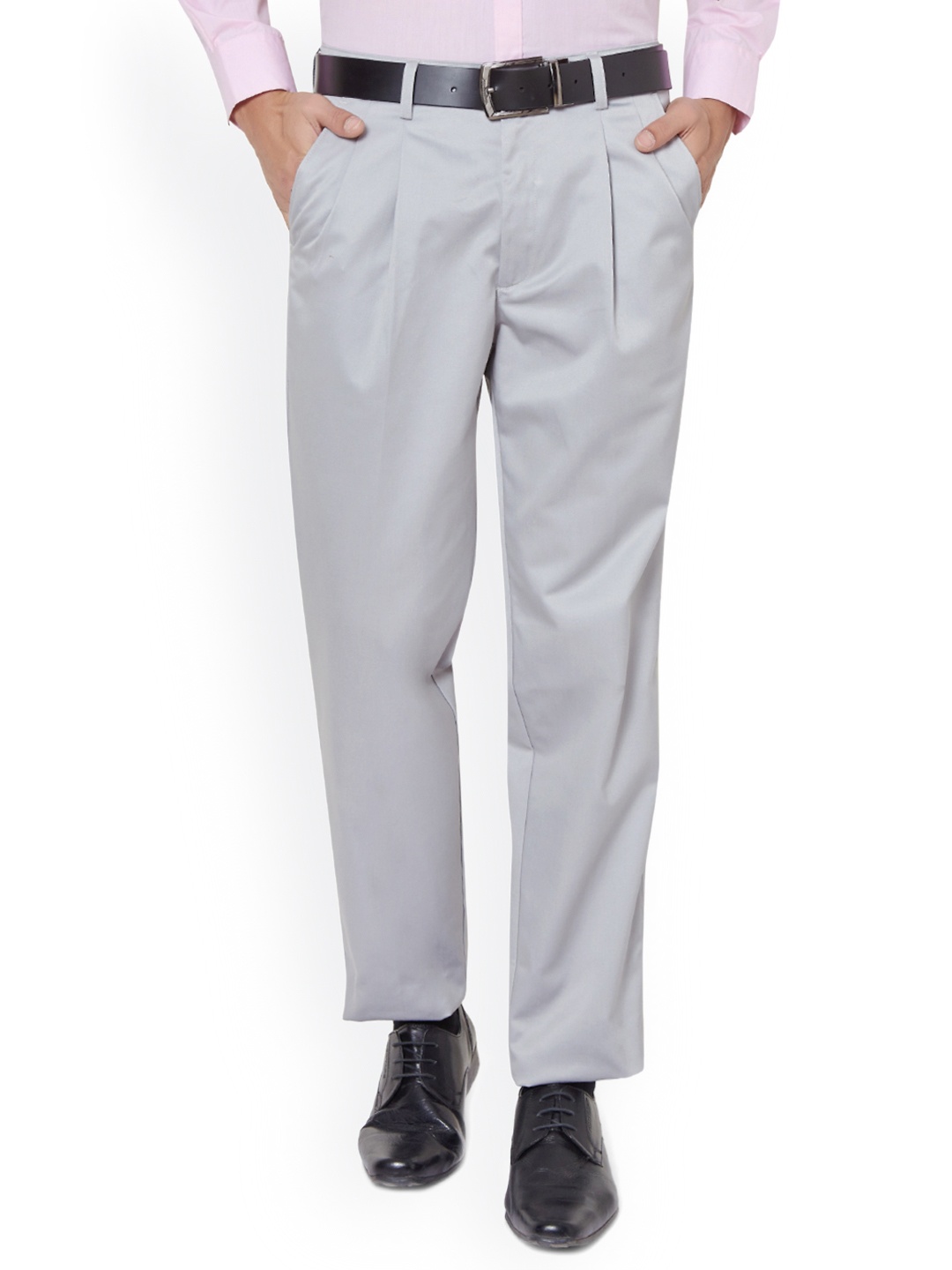 

Peter England Men Grey Solid Formal Trousers