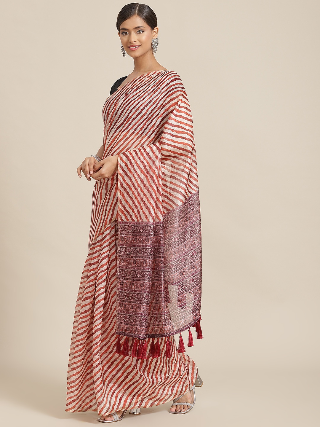 

Silk Land Red & Brown Leheriya Zari Silk Blend Leheriya Saree