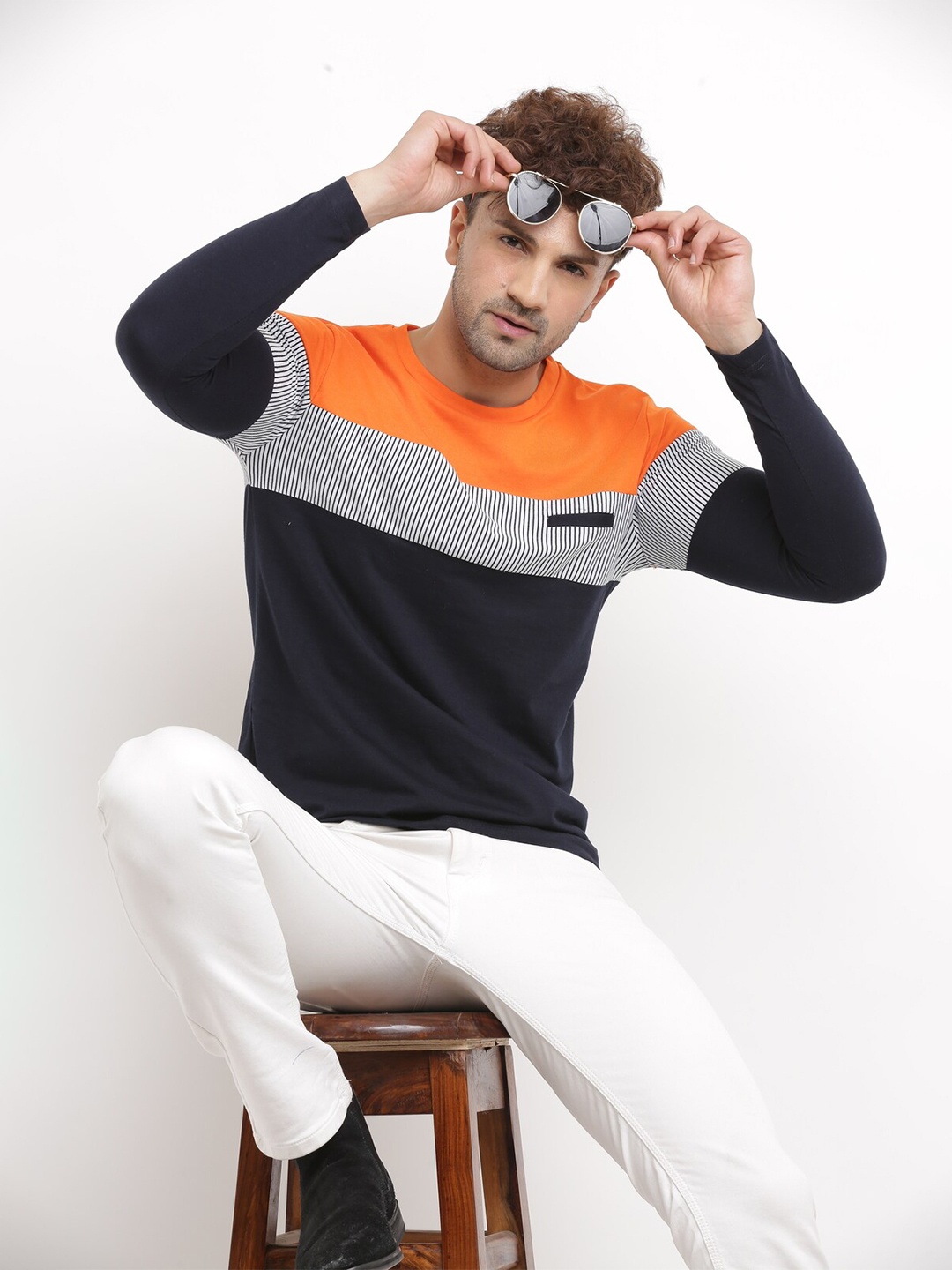 

Try This Men Orange Striped Slim Fit T-shirt