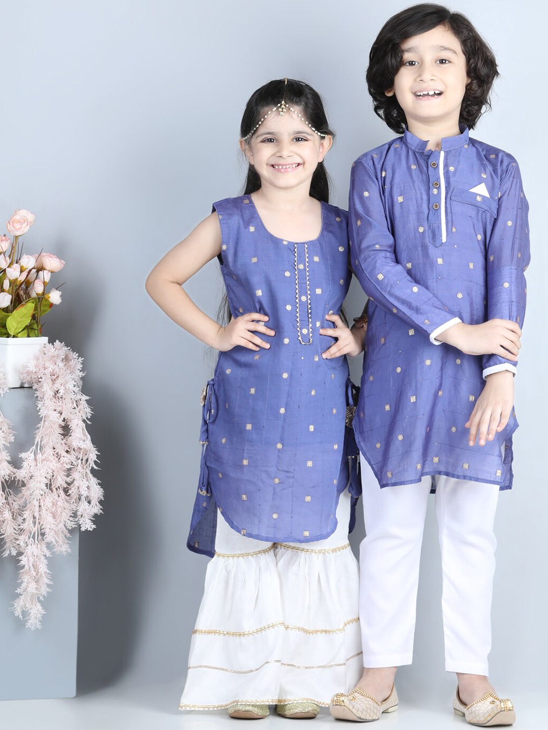 

Here&Now X Kinder Kids Boys Purple Ethnic Motifs Printed Kurta with Trousers & With Dupatta