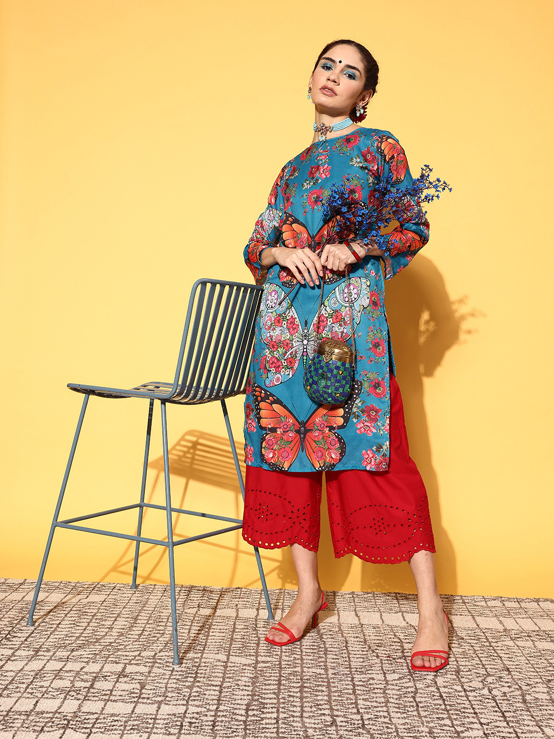 

Tikhi Imli Women Blue Polyester Print Parade Kurta