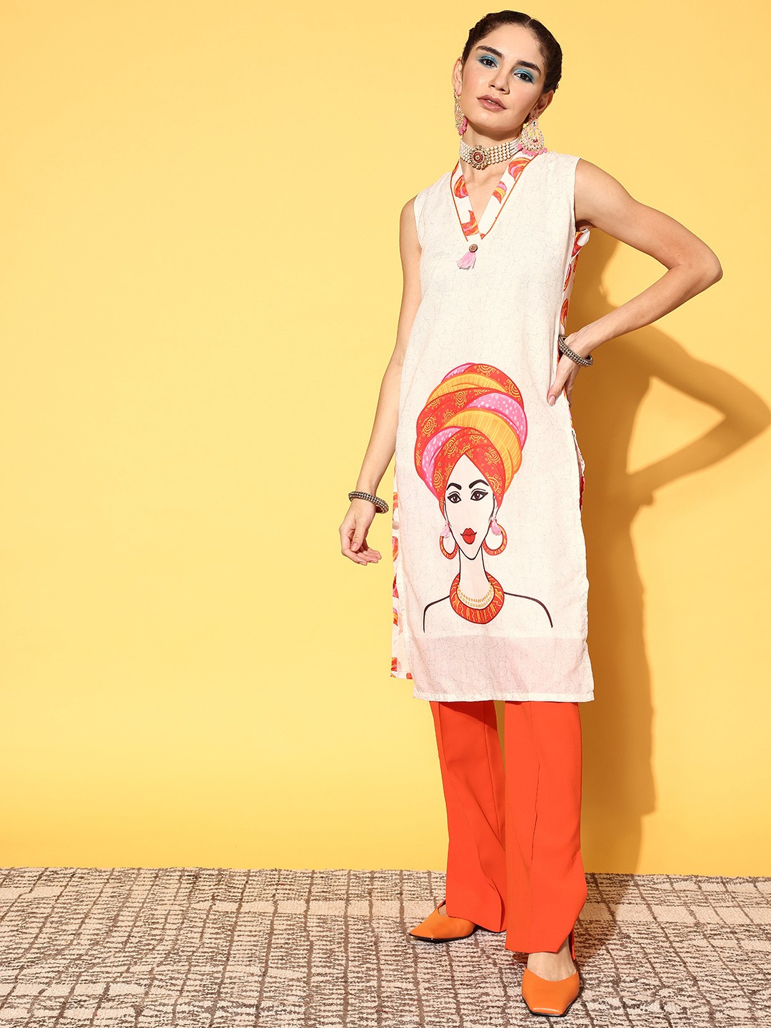 

Tikhi Imli Women Off-White Polyester Print Parade Kurta