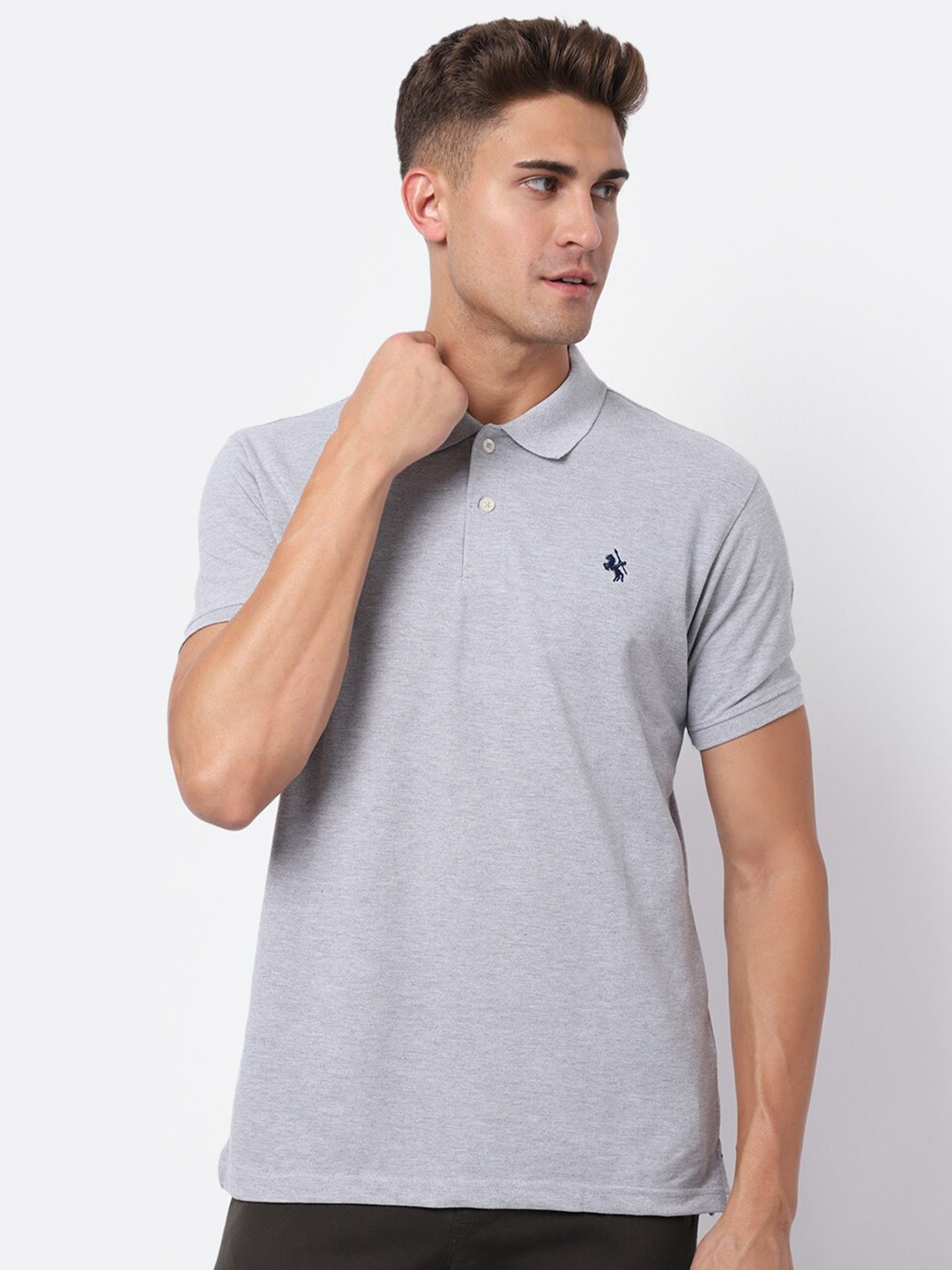 

Cantabil Men Grey & lavender gray Polo Collar T-shirt