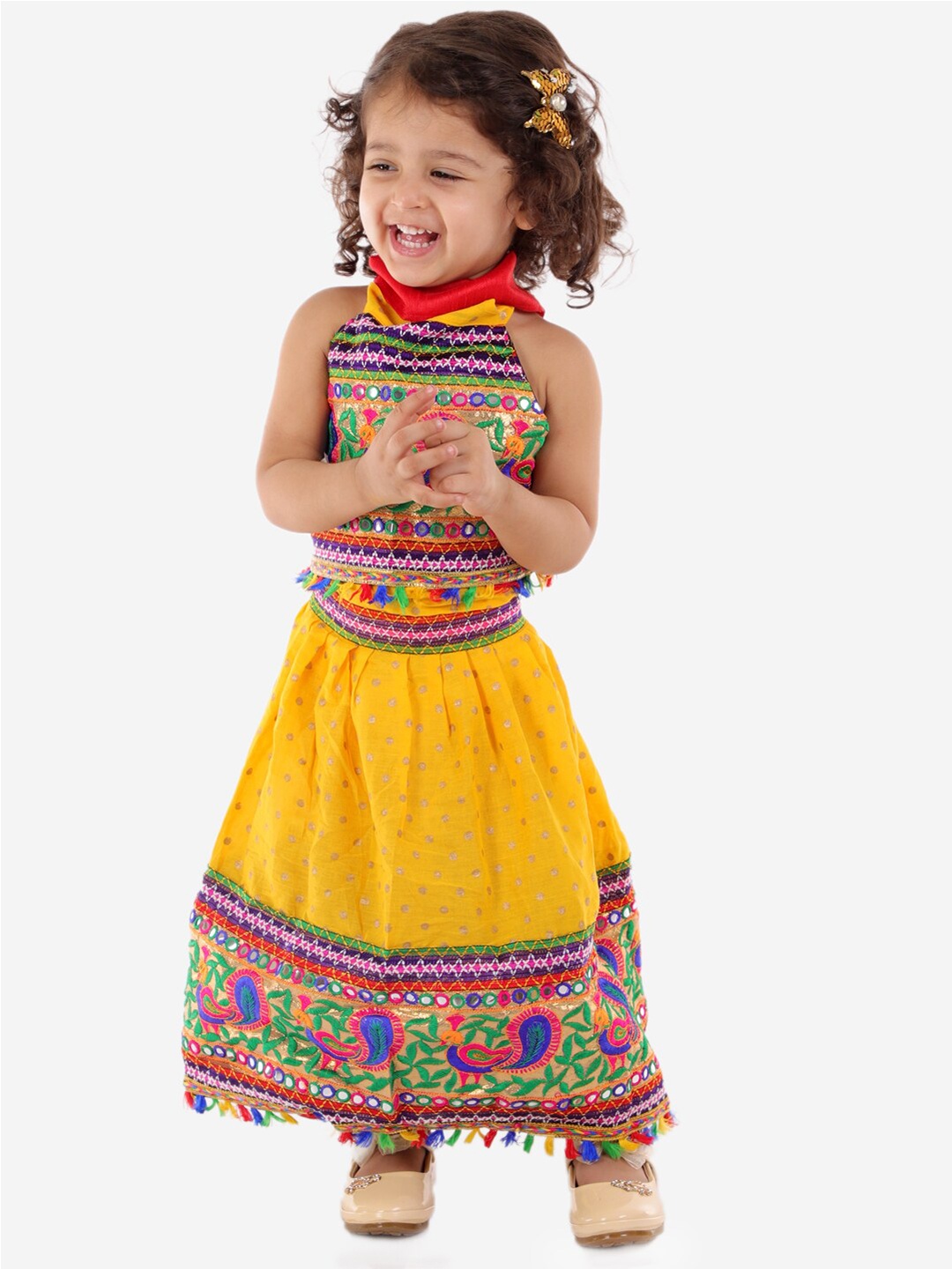 

KID1 Girls Yellow & Blue Embroidered Ready to Wear Lehenga & Blouse With Dupatta
