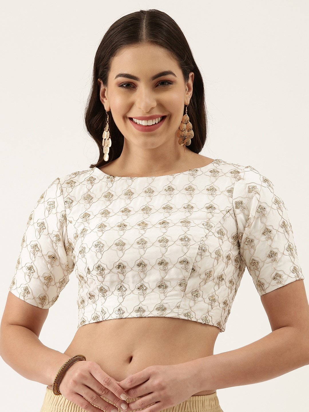 

panchhi Women Off-White Embroidered Sequinned Silk Blouse