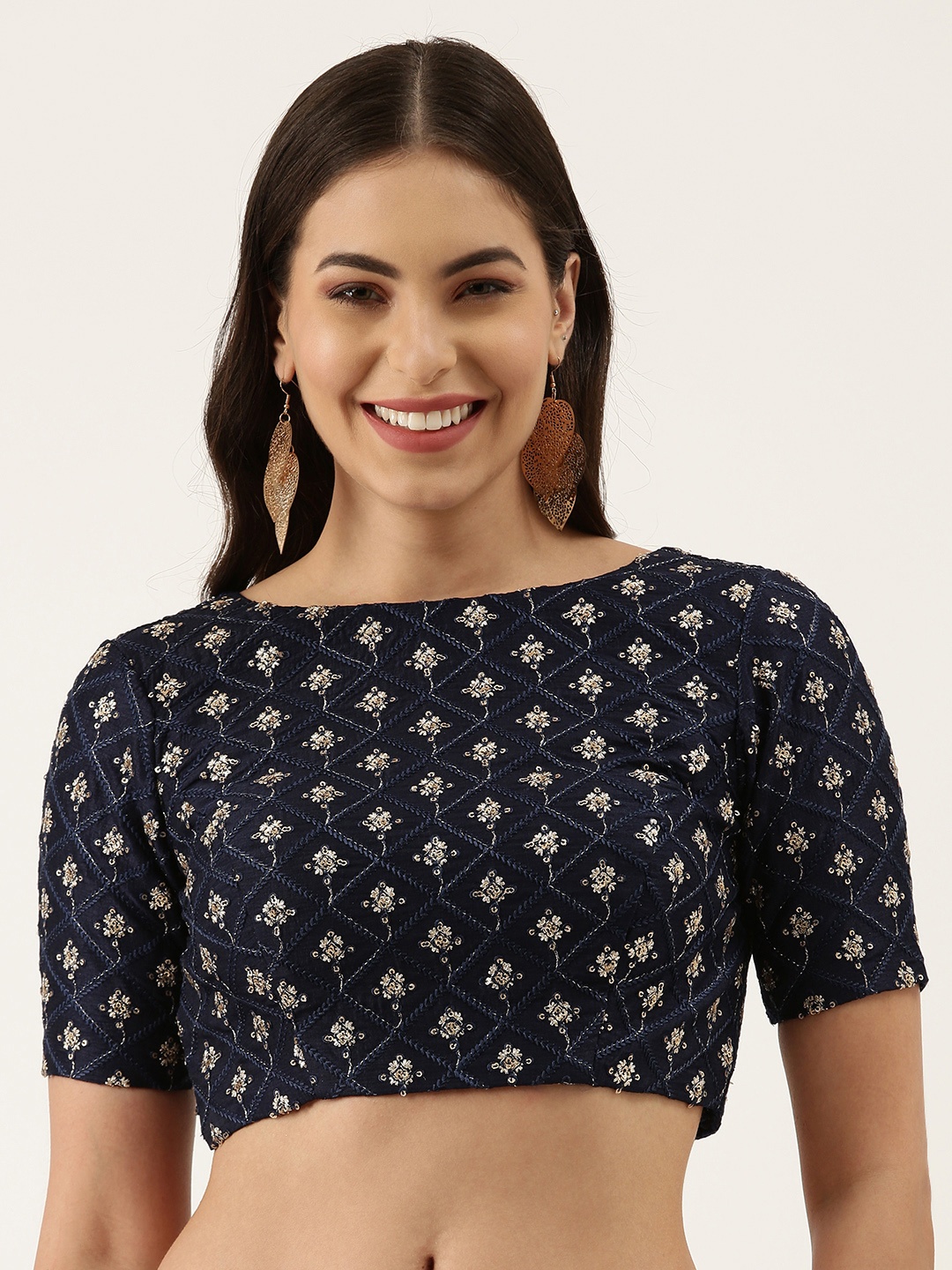

panchhi Women Navy Blue Embroidered Zari Georgette Blouse
