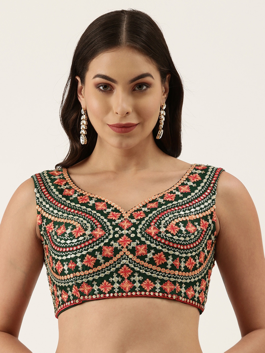 

panchhi Women Green & Pink Embroidered Georgette Blouse