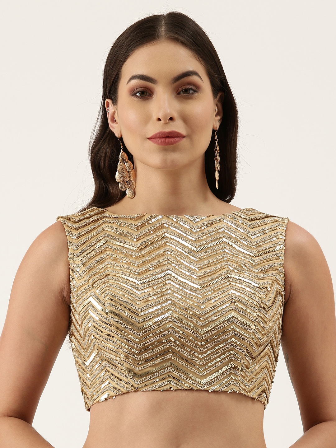

panchhi Women Beige Embellished Sequin Net Blouse