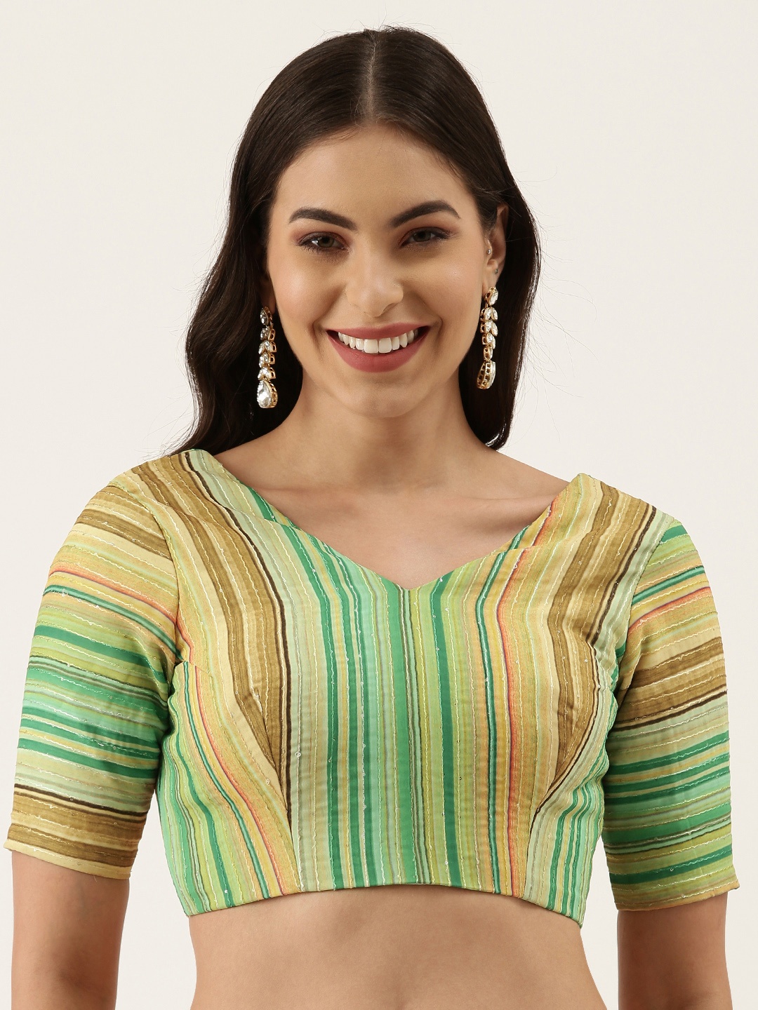 

panchhi Women Green & Yellow Striped Georgette Blouse