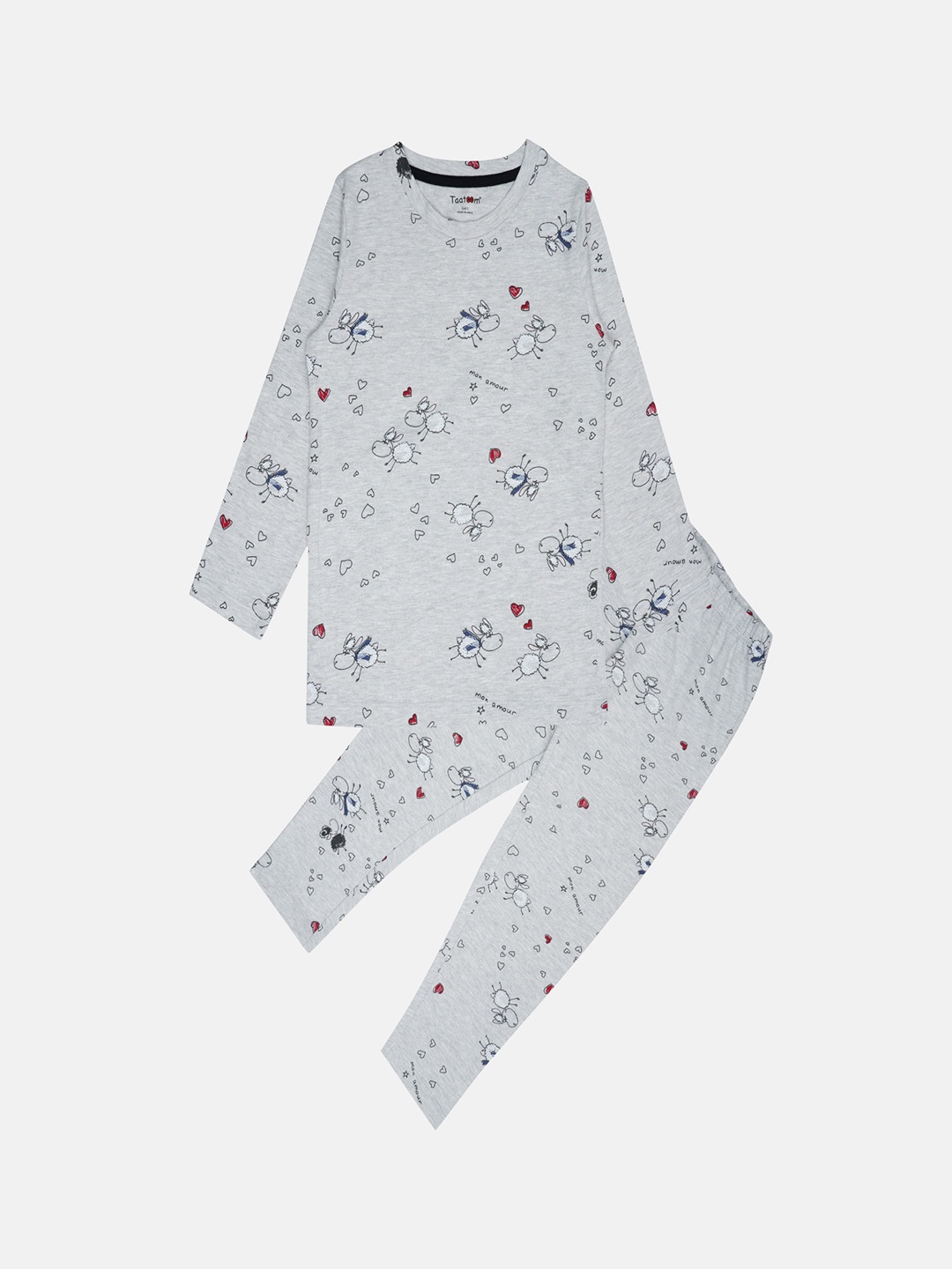 

Taatoom Boys Grey & Blue Printed Cotton Night suit