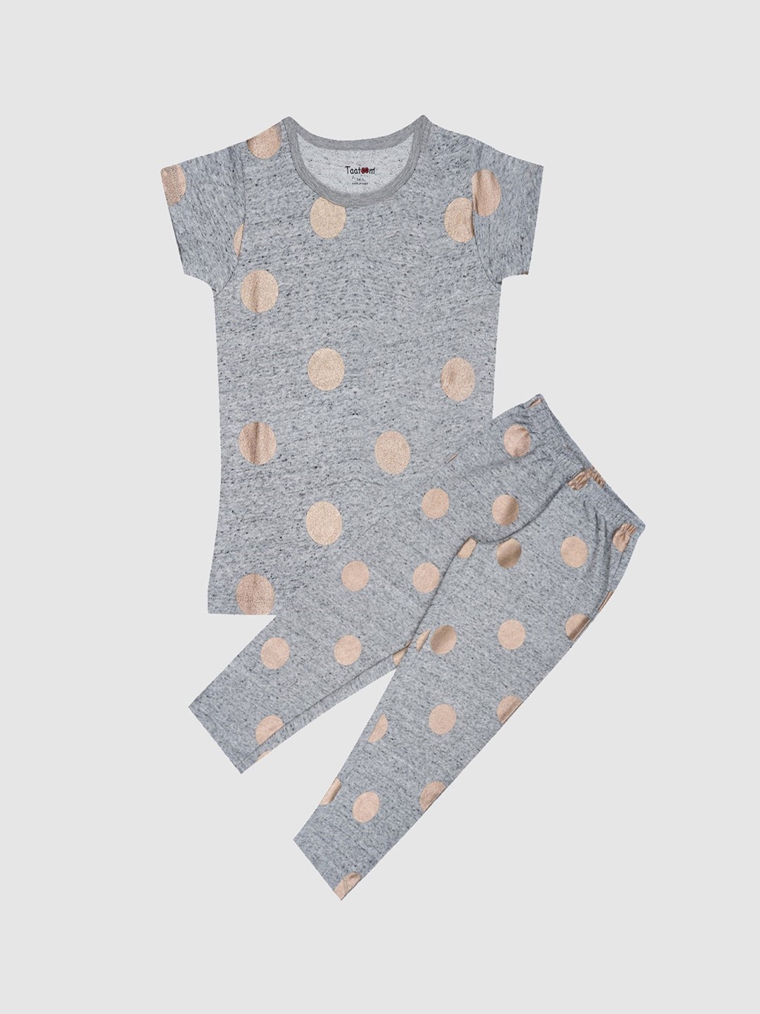

Taatoom Girls Grey Melange Printed Pure Cotton Night suit
