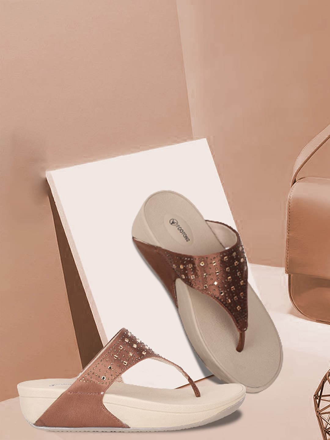 

FOOTONS Gold-Toned Colourblocked Block Pumps with Laser Cuts