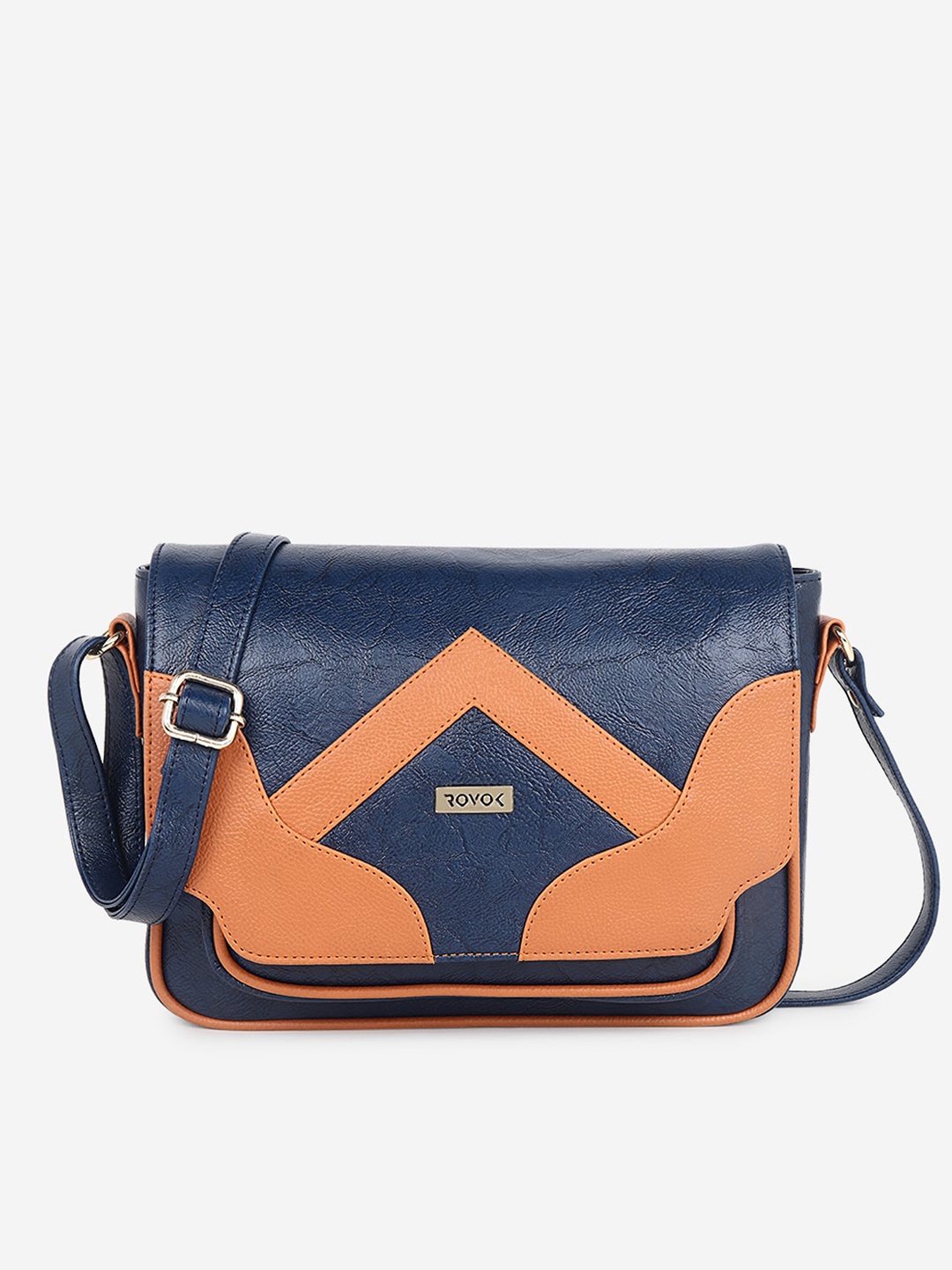 

ROVOK Blue Colourblocked PU Structured Sling Bag