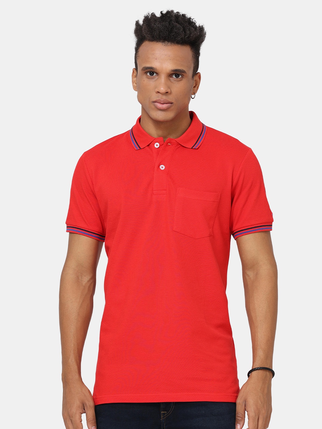 

Masculino Latino Plus Men Red Polo Collar Bio Finish T-shirt