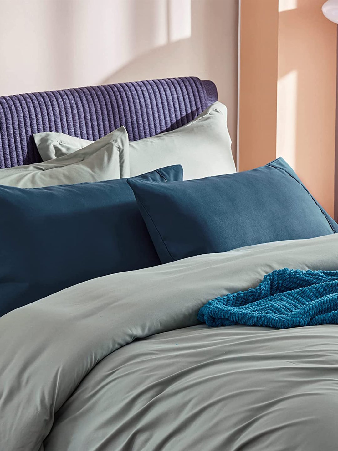

EXORA Set of 2 Navy Blue Solid 300 TC Pillow Covers
