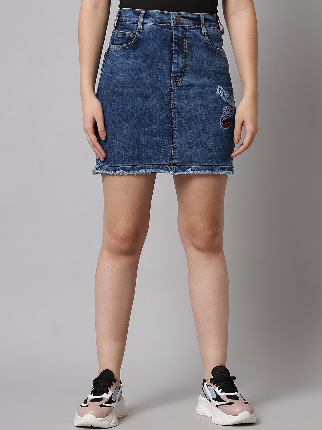 

The Dry State Women Blue Solid Denim Skirts