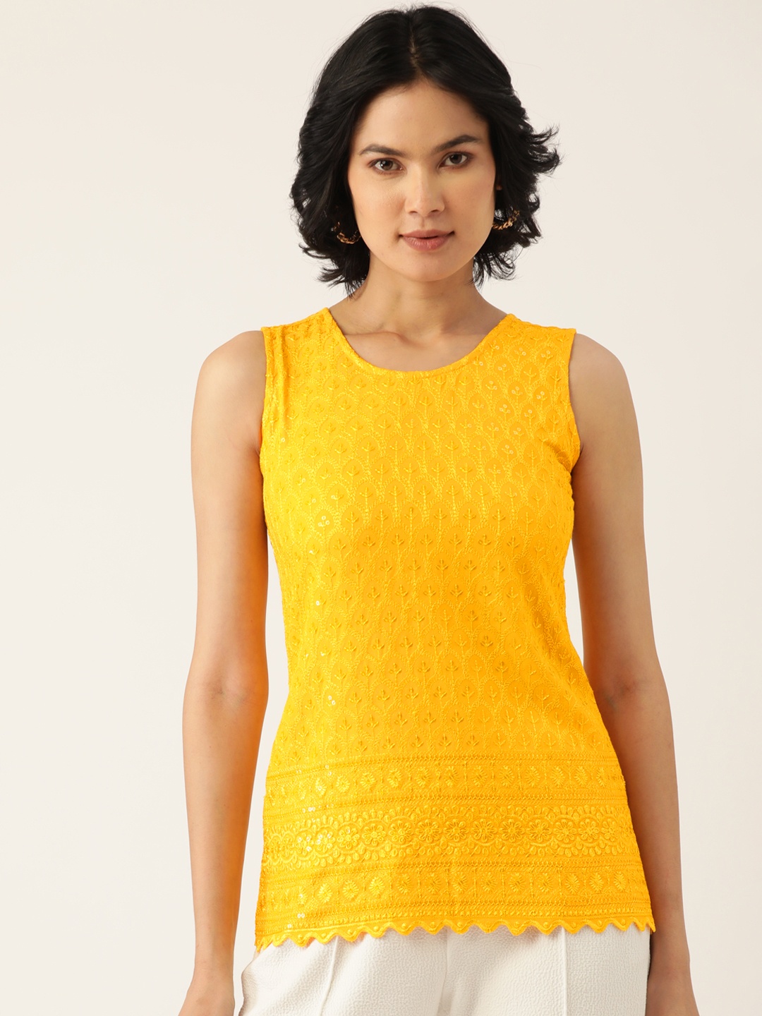 

BRINNS Yellow Embroidered Sequin Detail Tank Top