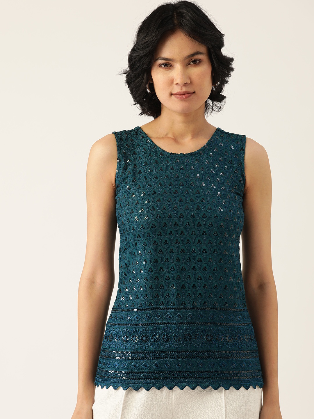 

BRINNS Teal Green Embroidered Sequin Detail Tank Top