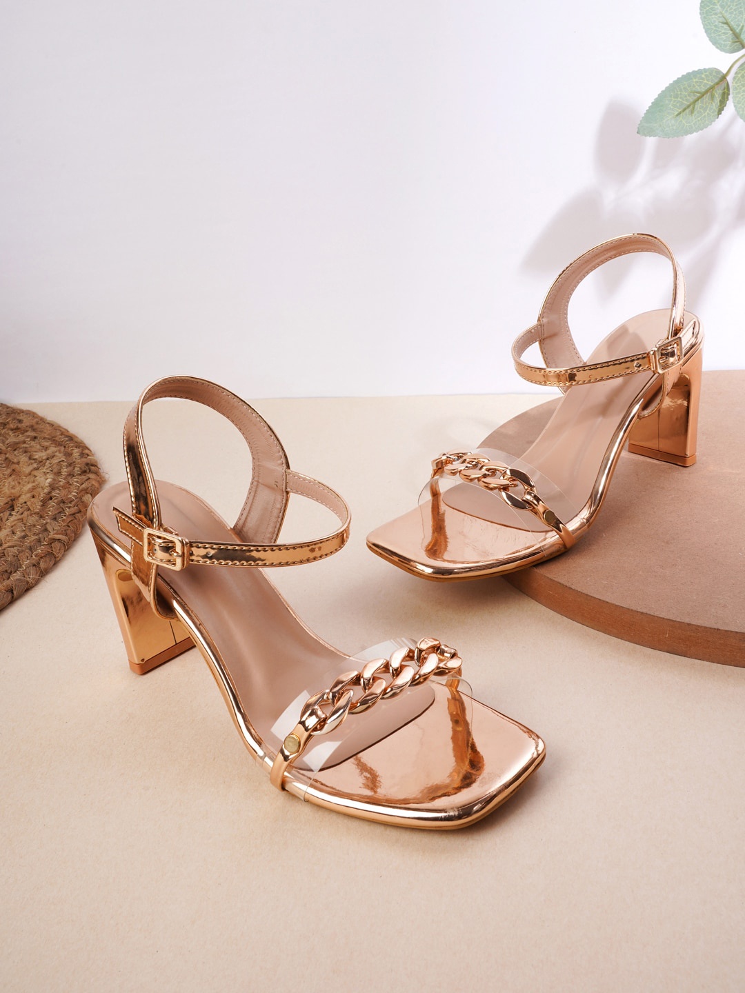 

Cogner Gold-Toned Party Block Sandals