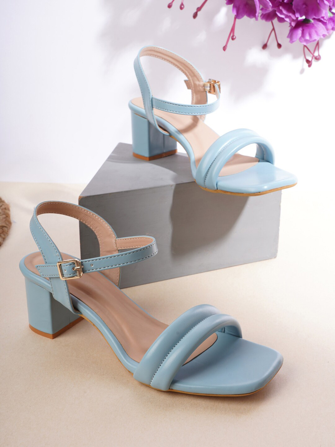 

Cogner Blue Party Block Sandals with Buckles