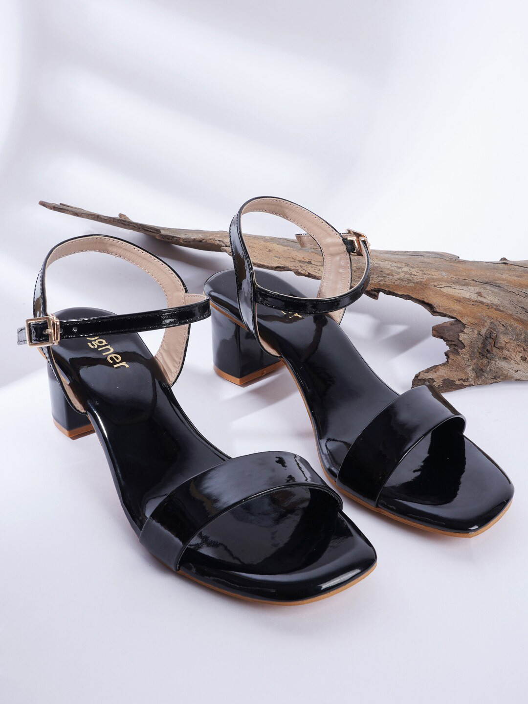 

Cogner Black Party Block Pumps with Buckles