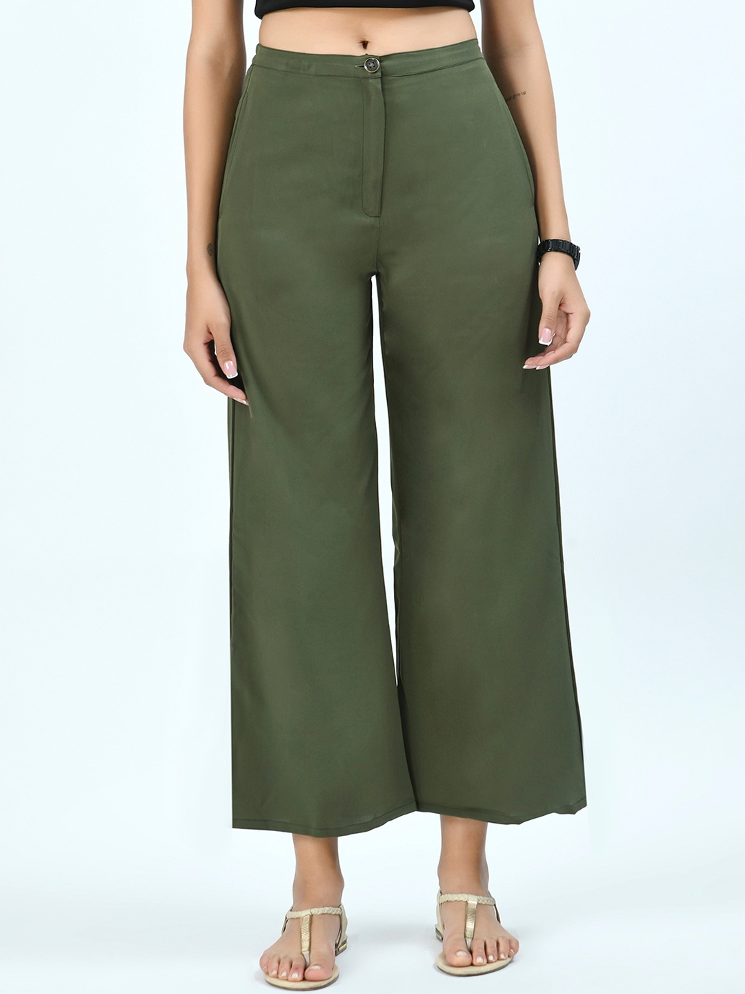 

V&M Women Olive Green Relaxed Easy Wash Trousers