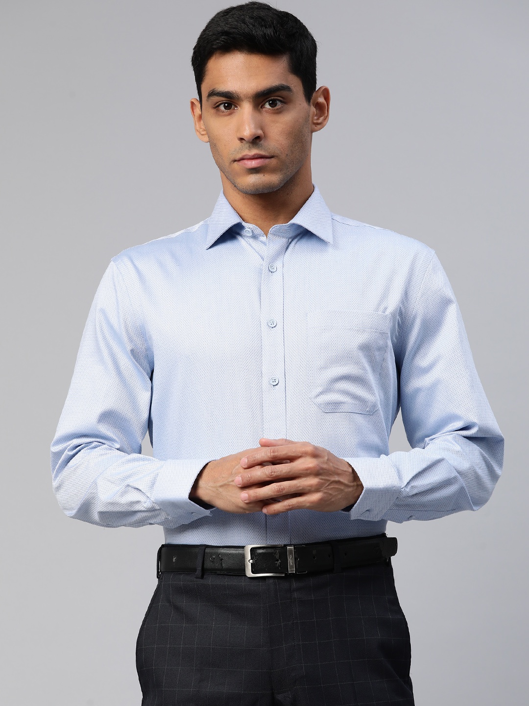 

Marks & Spencer Geometric Self Design Pure Cotton Formal Shirt, Blue