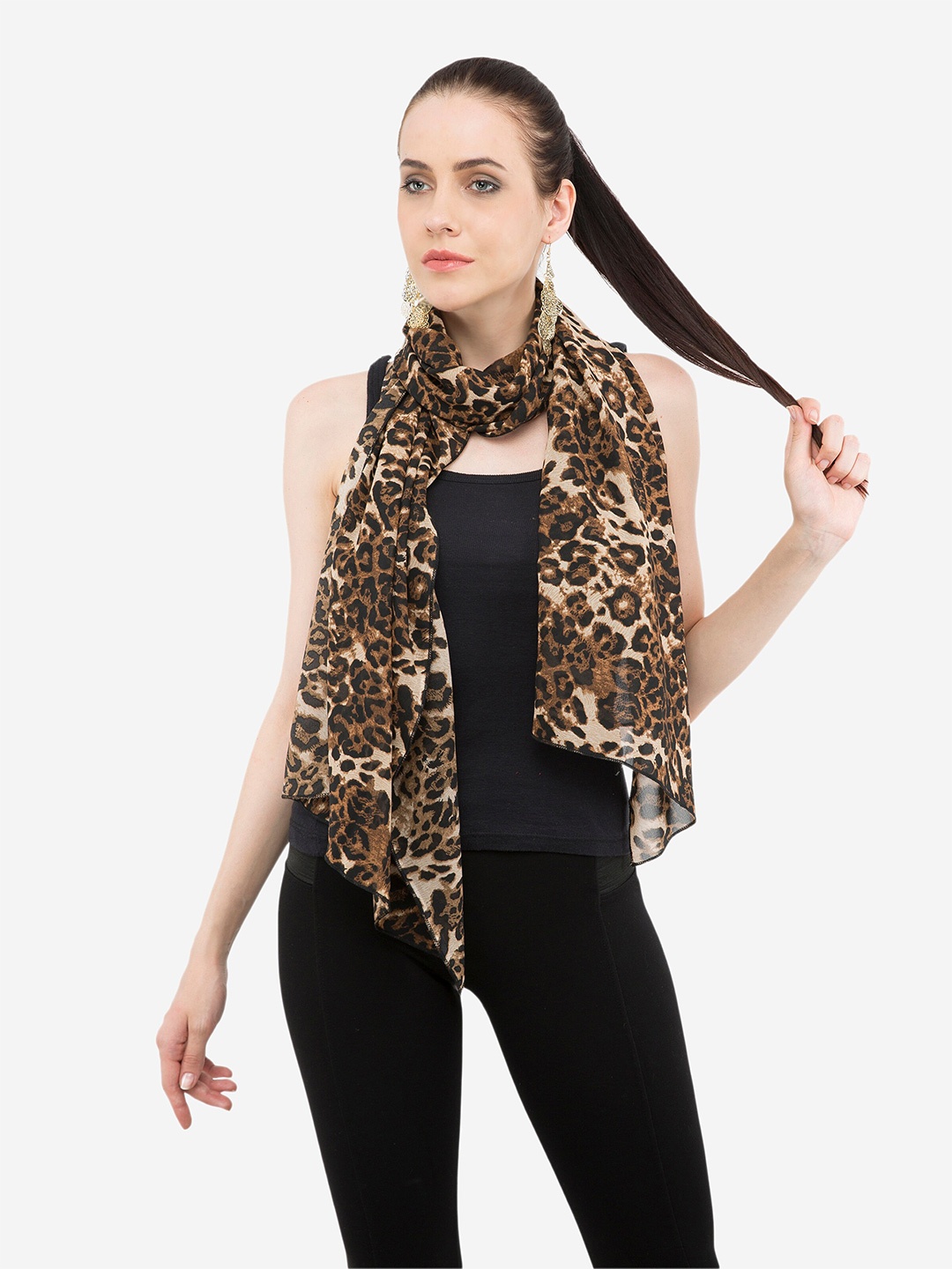 

V&M Women Brown & Cream-Coloured Printed Scarf