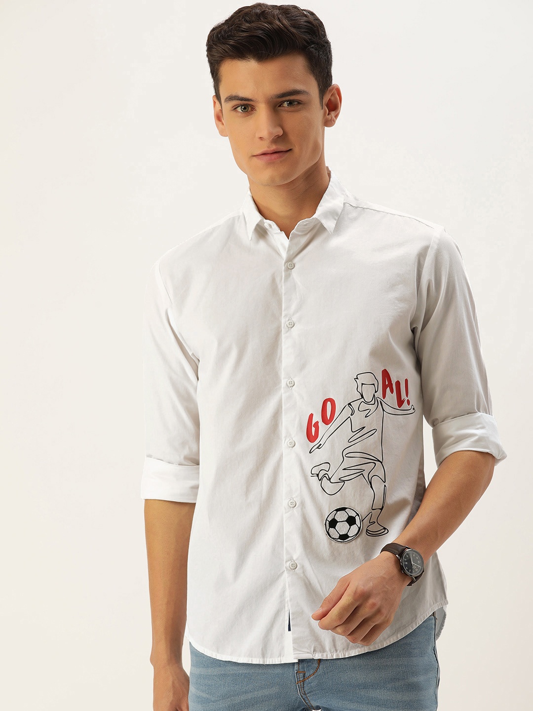

Bene Kleed Men White Standard Regular Fit Printed Pure Cotton Casual Shirt