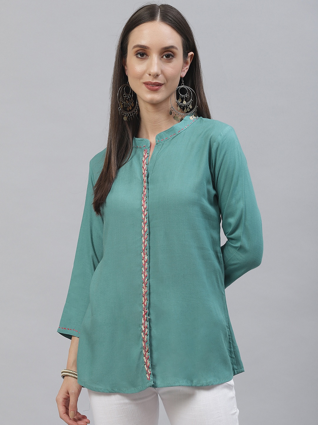 

INDYES Turquoise Blue Embroidered Detail Kurti
