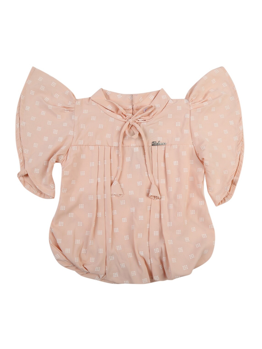 

V-Mart Peach-Coloured Print Tie-Up Neck Top