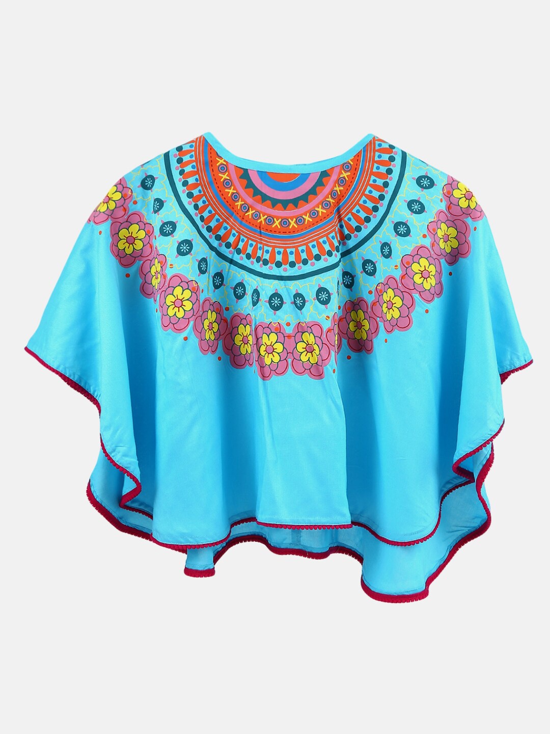 

V-Mart Blue & medium sky blue Floral Embellished Kaftan Top
