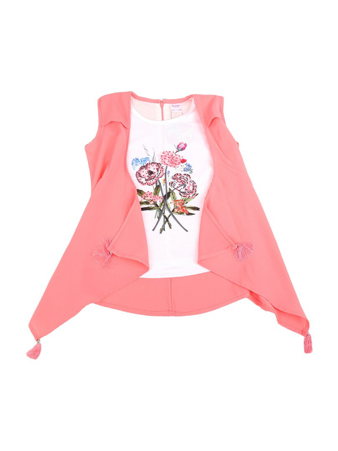 

V-Mart Girls Peach-Coloured & White Printed Top