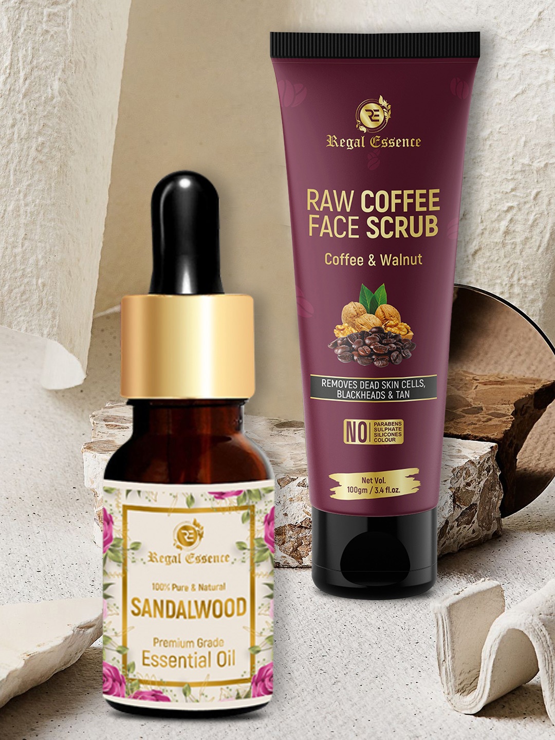 

Regal Essence Raw Coffee Face Scrub & Sandalwood Essential Oil Combo, Multi