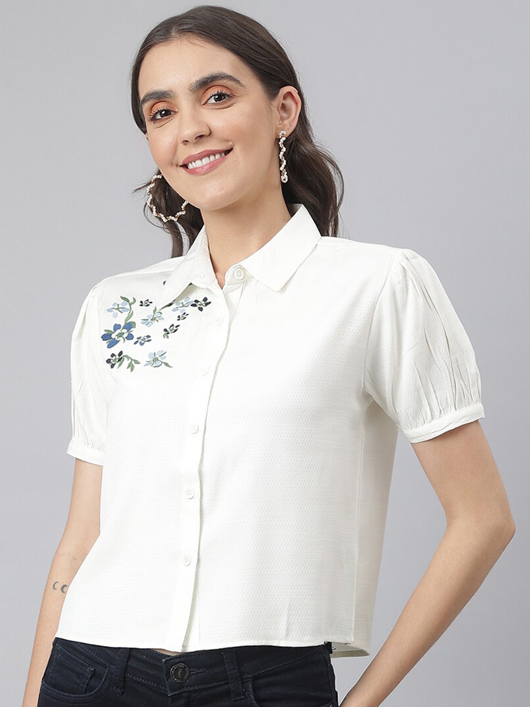 

Miss Grace Women Off White Casual Shirt