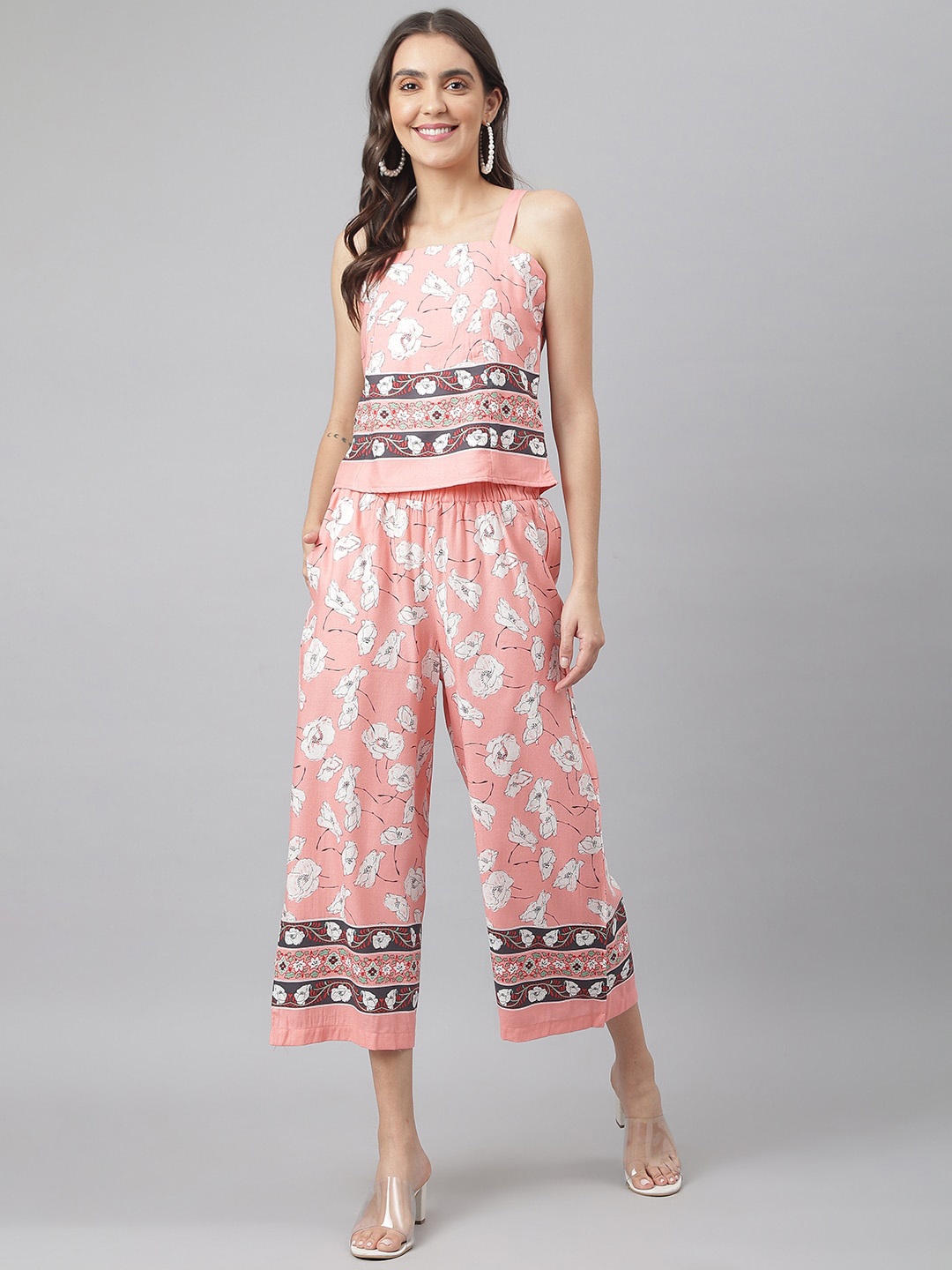 

Miss Grace Women Peach-Coloured Printed Co-Ords